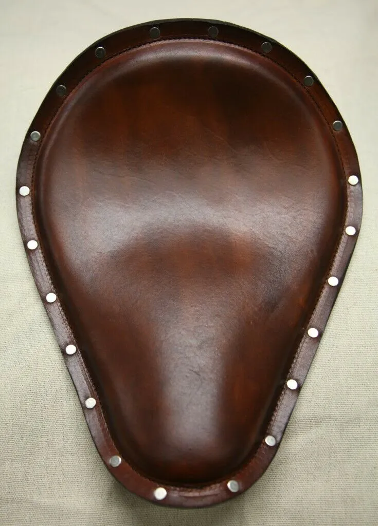 11x14" Brown Sm Leather Seat Stainless Rivets Harley Sportster Chopper Nightster