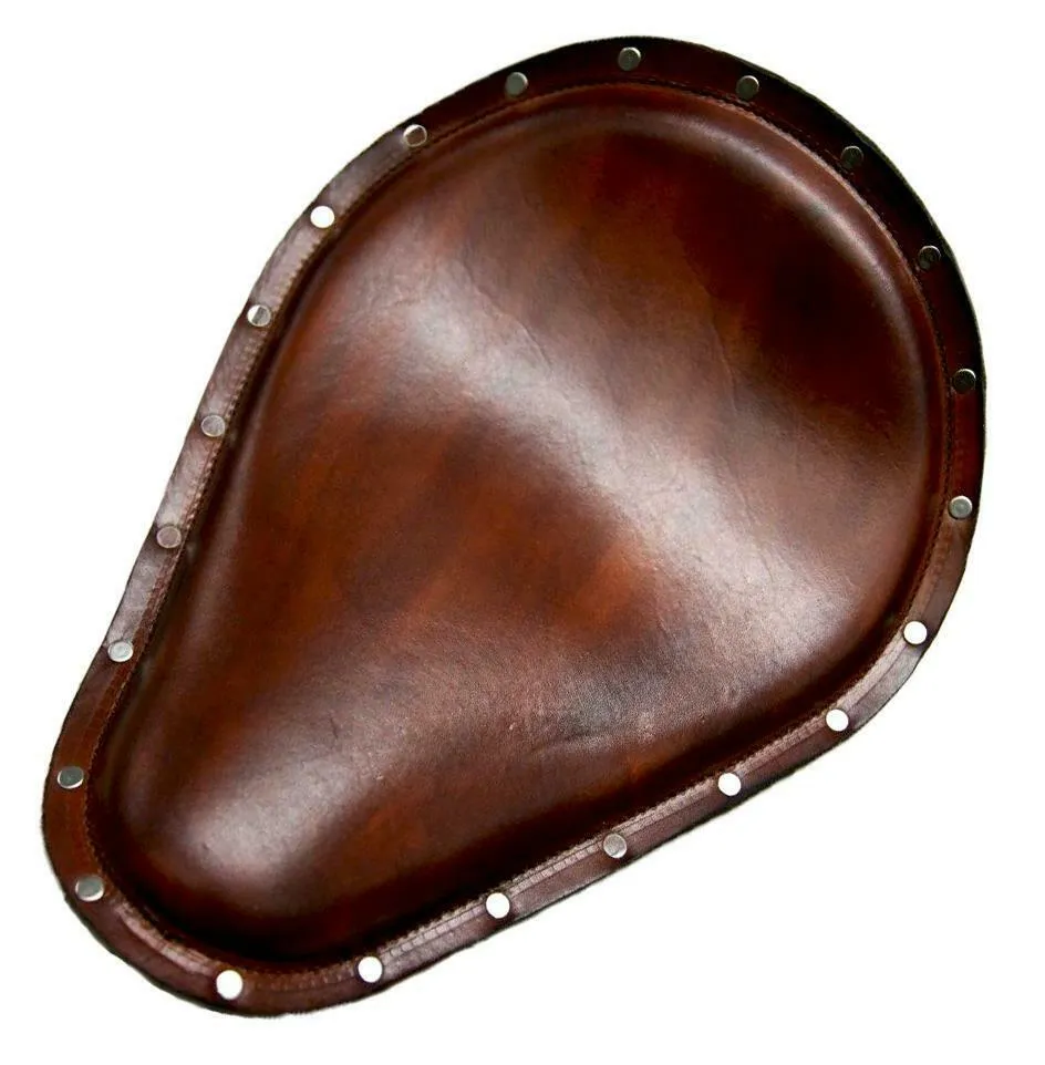 11x14" Brown Sm Leather Seat Stainless Rivets Harley Sportster Chopper Nightster