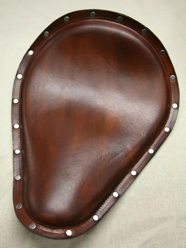 11x14" Brown Sm Leather Seat Stainless Rivets Harley Sportster Chopper Nightster