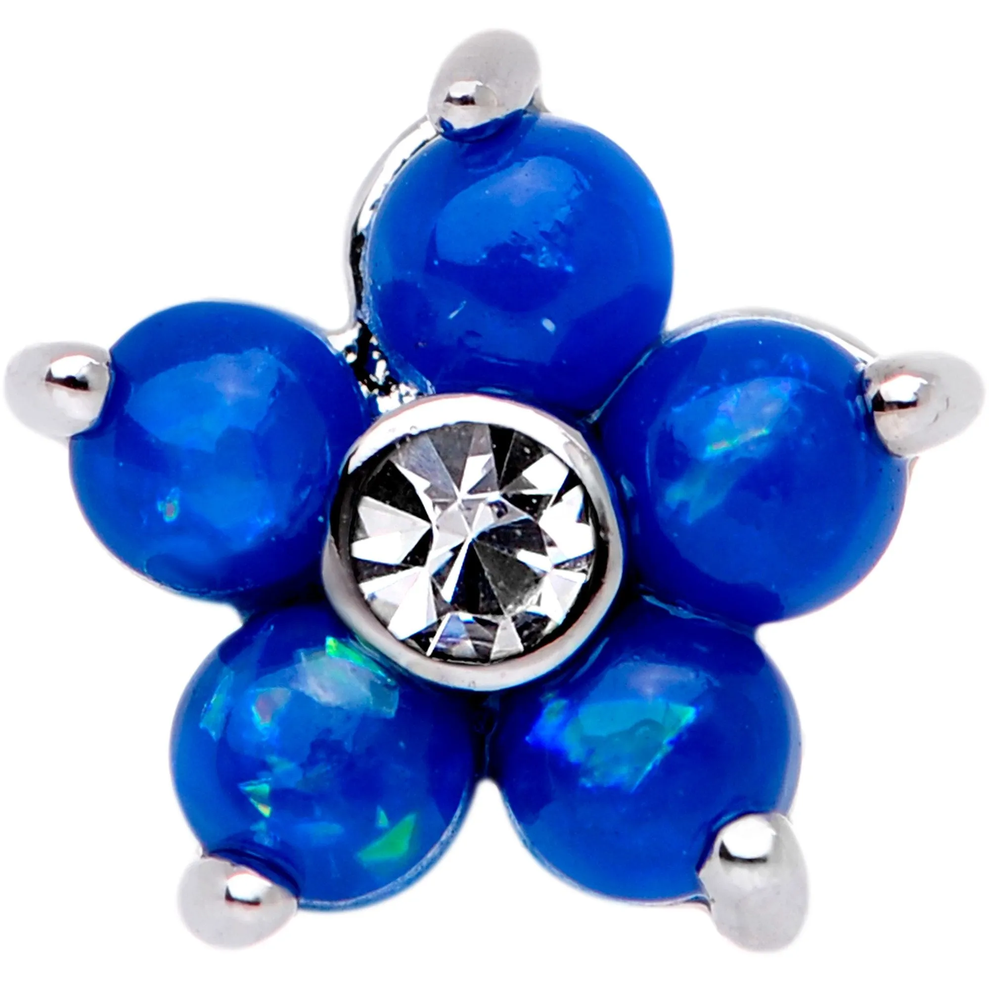 16 Gauge 5/16 Blue Faux Opal CZ Flower Cartilage Tragus