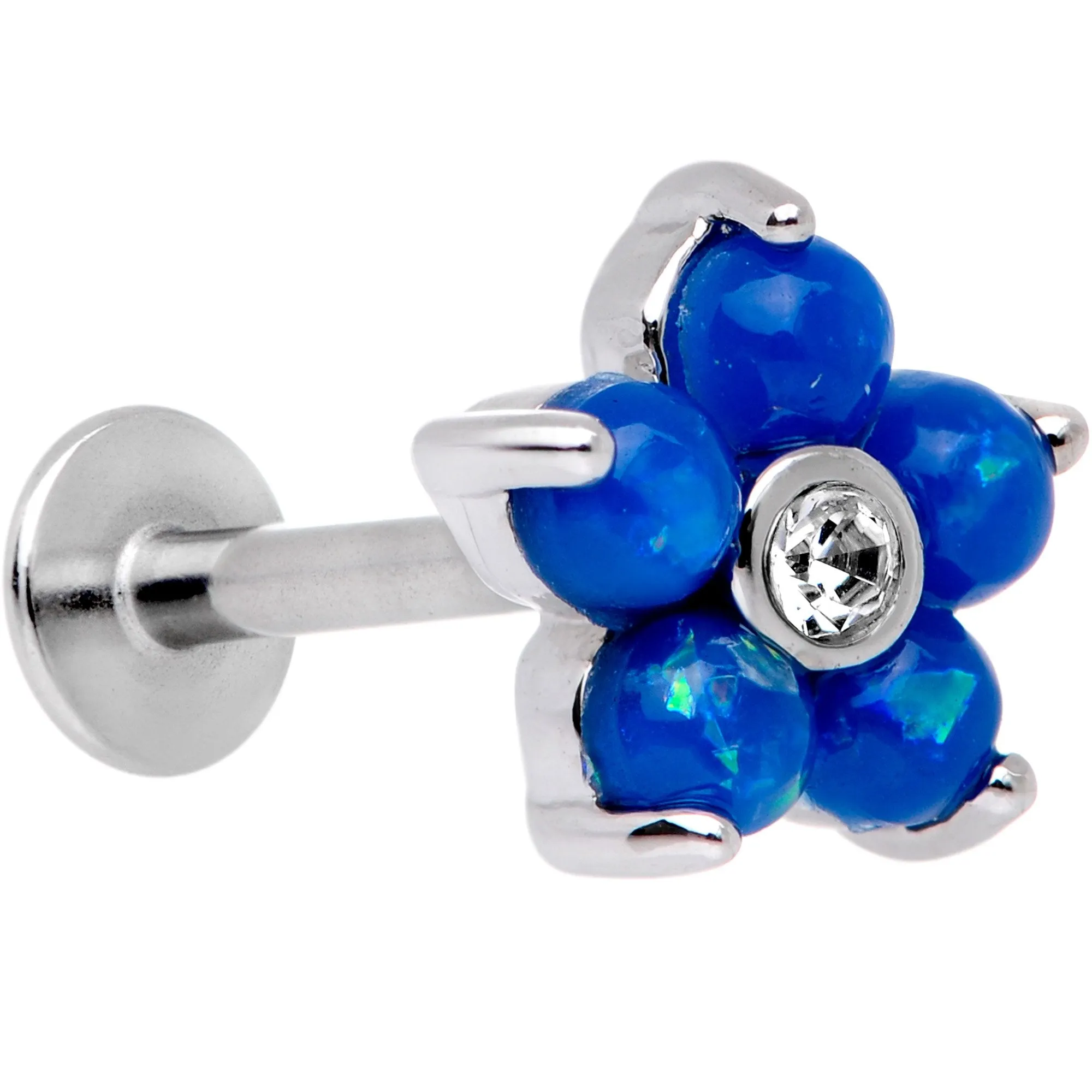 16 Gauge 5/16 Blue Faux Opal CZ Flower Cartilage Tragus