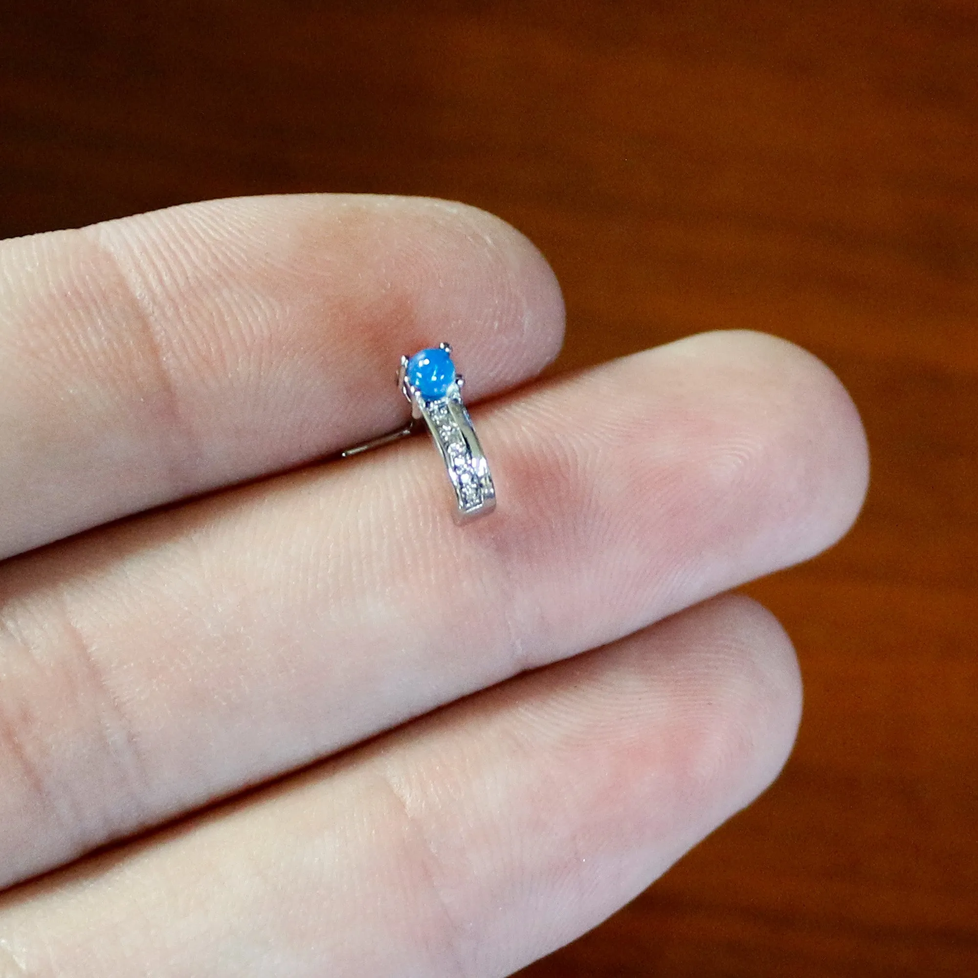 20 Gauge 1/4 Blue Faux Opal Texture Glam Faux Hoop L Shape Nose Ring