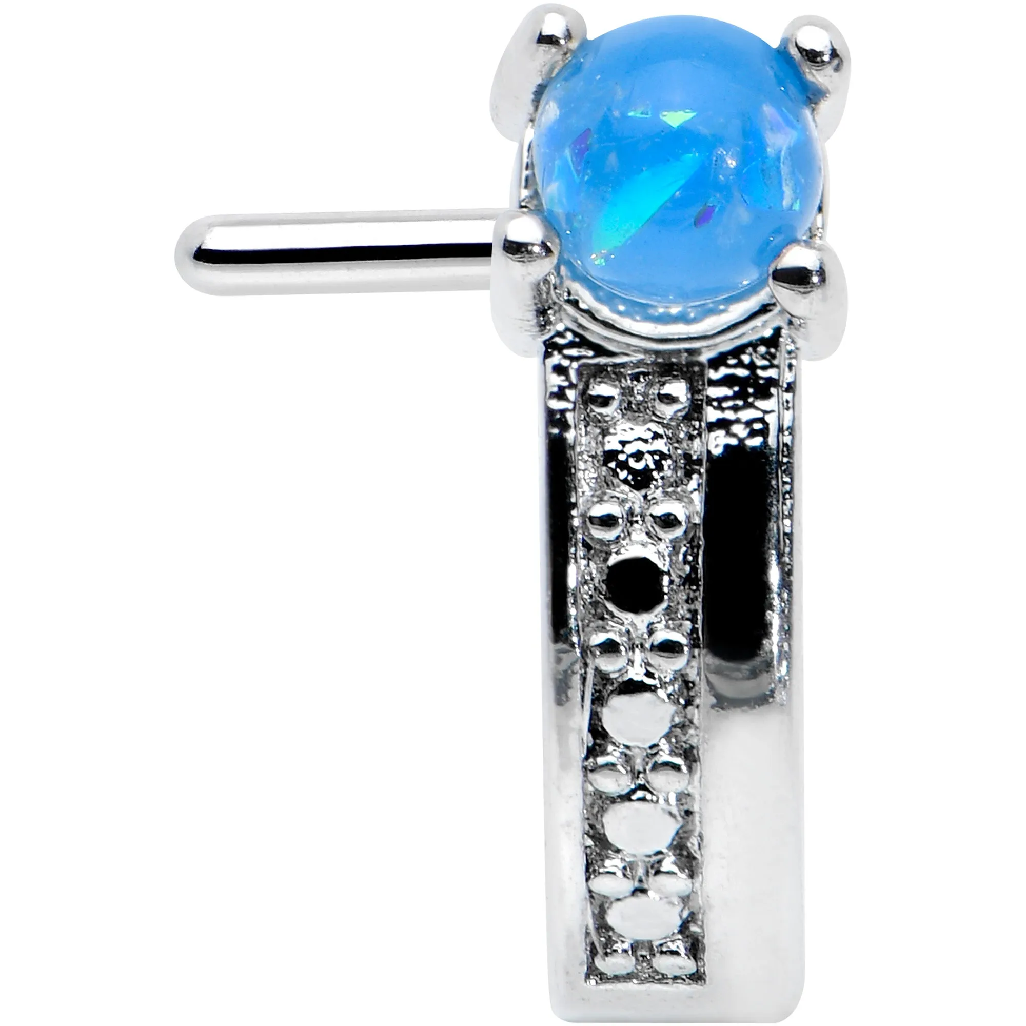 20 Gauge 1/4 Blue Faux Opal Texture Glam Faux Hoop L Shape Nose Ring