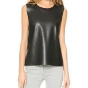 BAILEY 44 Black Faux Leather Batswana Top Size S NWT