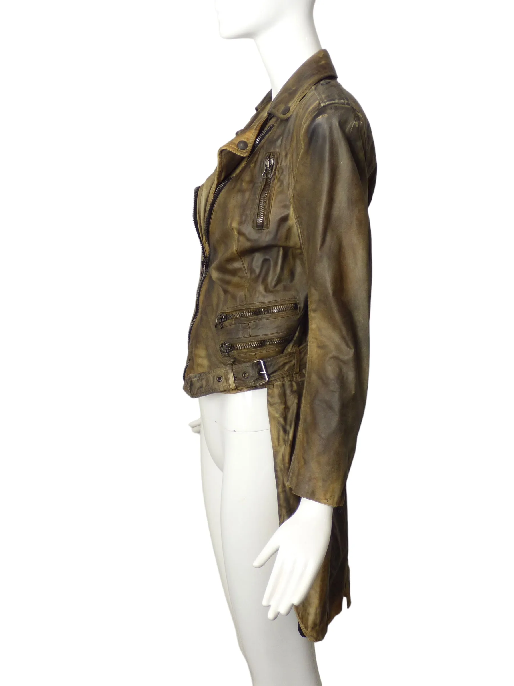BALMAIN- 2010 NWT Distressed Leather Tailcoat, Size 10