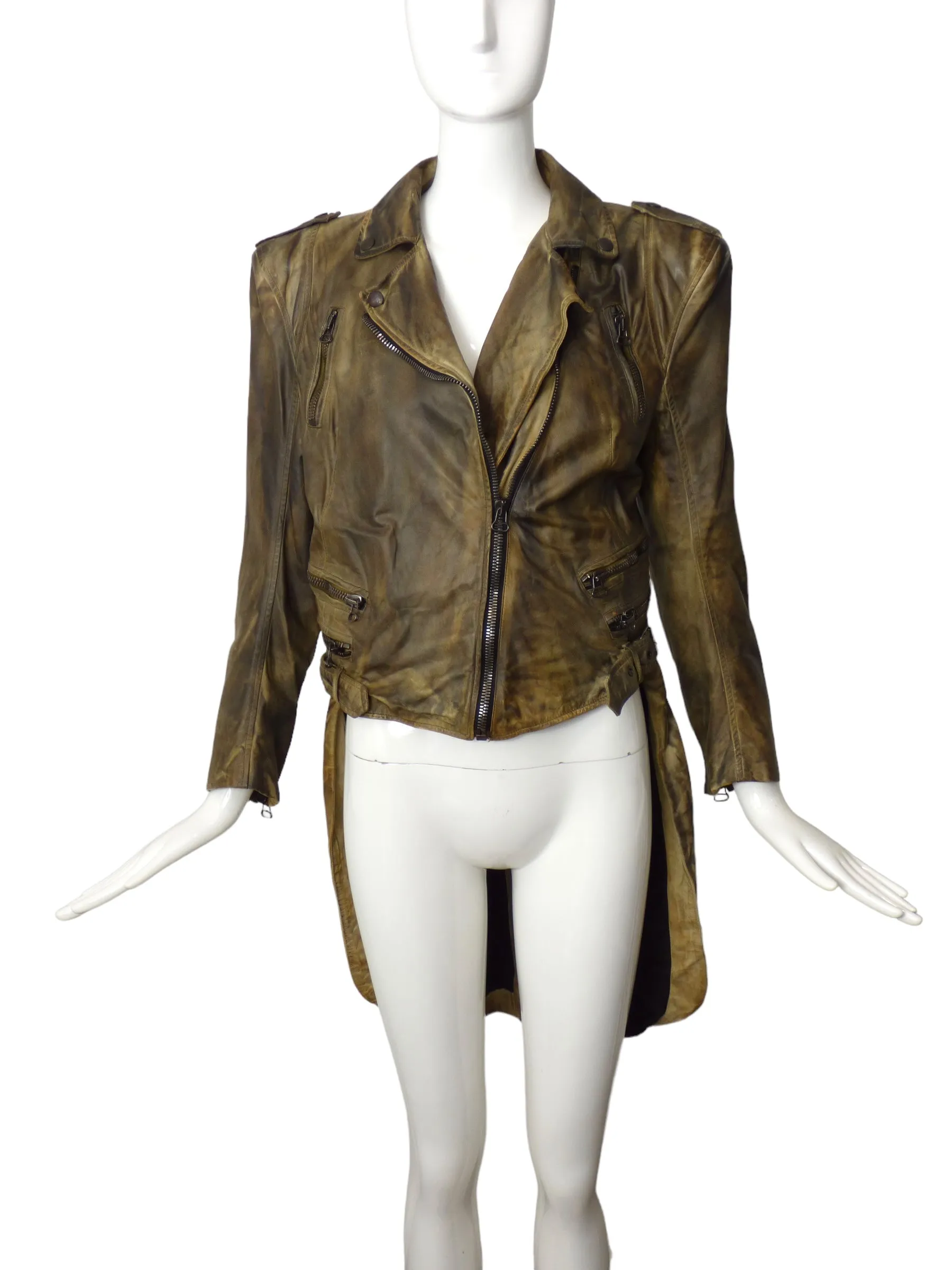 BALMAIN- 2010 NWT Distressed Leather Tailcoat, Size 10
