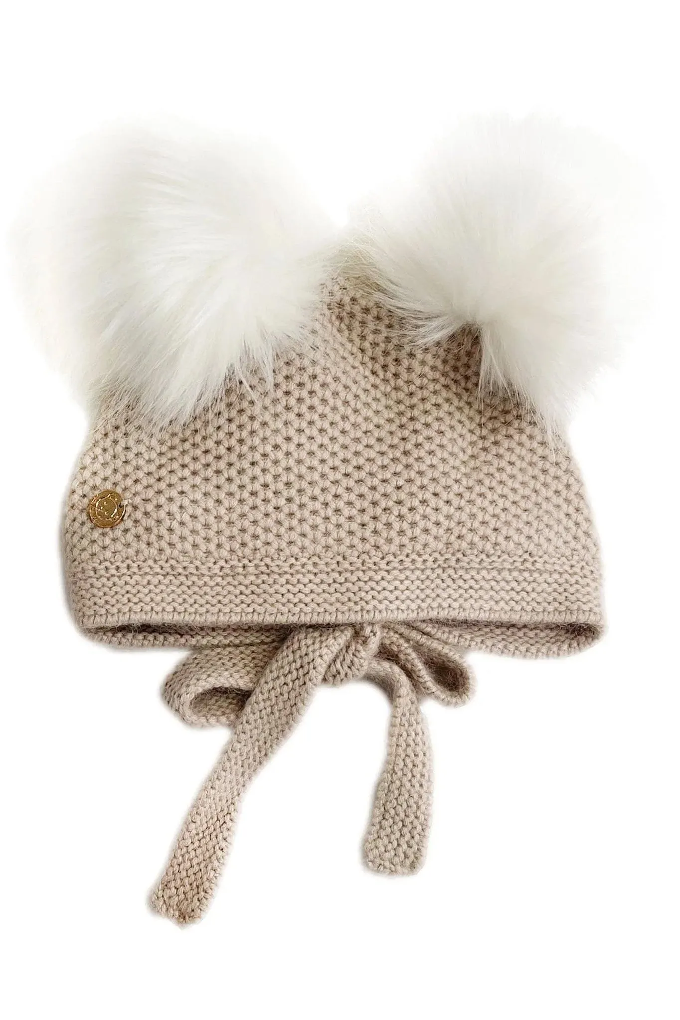 Beige Cashmere Faux Fur Pom Pom Bonnet