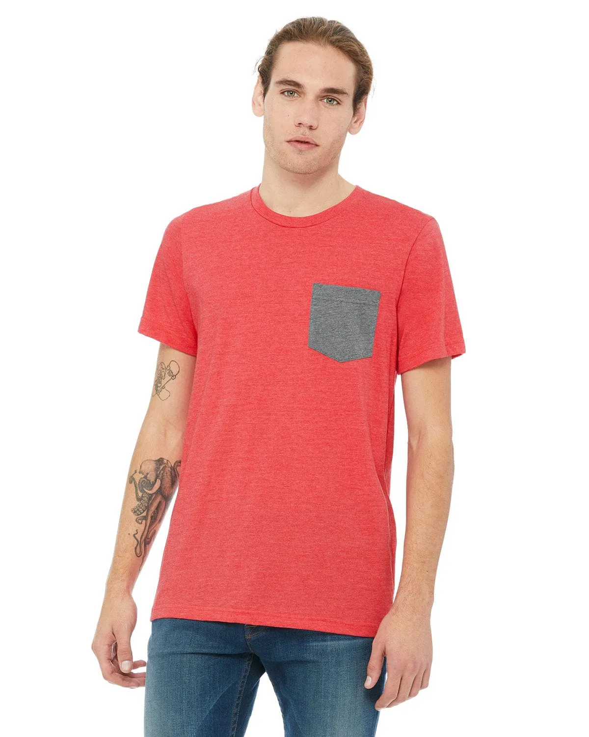 Bella Canvas Jersey Pocket T-Shirt | Hthr Red/ Dp Hth