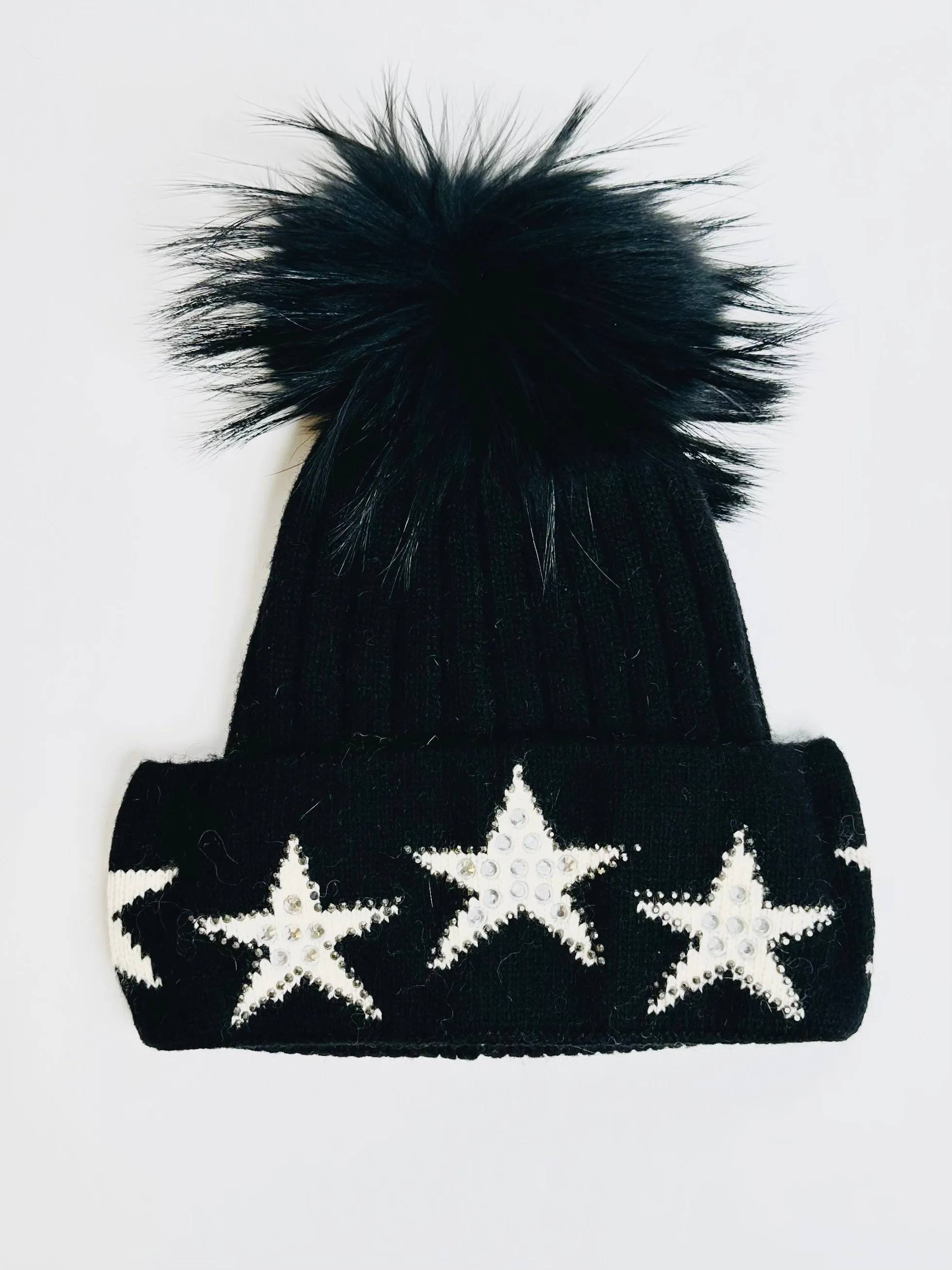 Black Beauty Cashmere Blend Beanie With Pom Pom