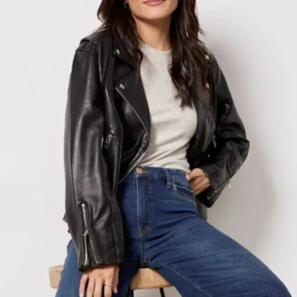 Blank NYC Faux Leather Biker Moto Jacket Size Small Women
