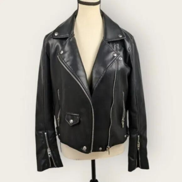 Blank NYC Faux Leather Biker Moto Jacket Size Small Women