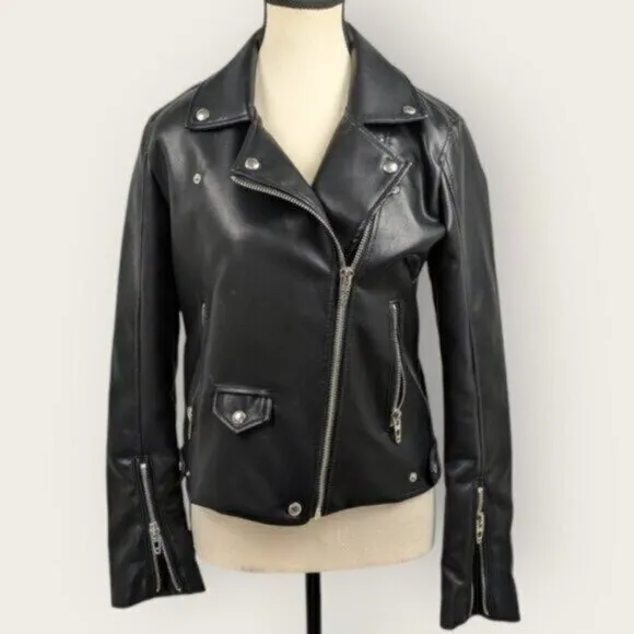 Blank NYC Faux Leather Biker Moto Jacket Size Small Women