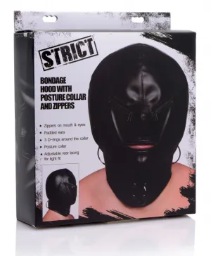 Bondage Hood with Posture Collar & Zippers