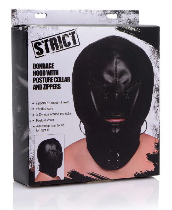 Bondage Hood with Posture Collar & Zippers