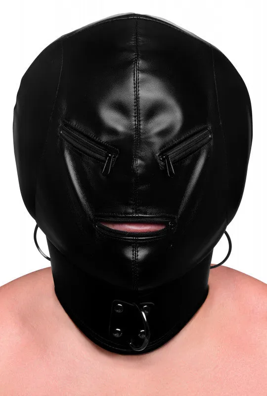 Bondage Hood with Posture Collar & Zippers