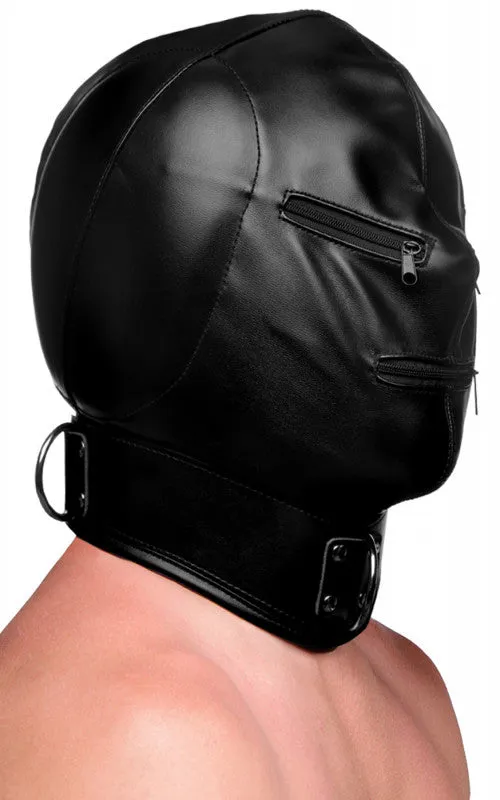 Bondage Hood with Posture Collar & Zippers