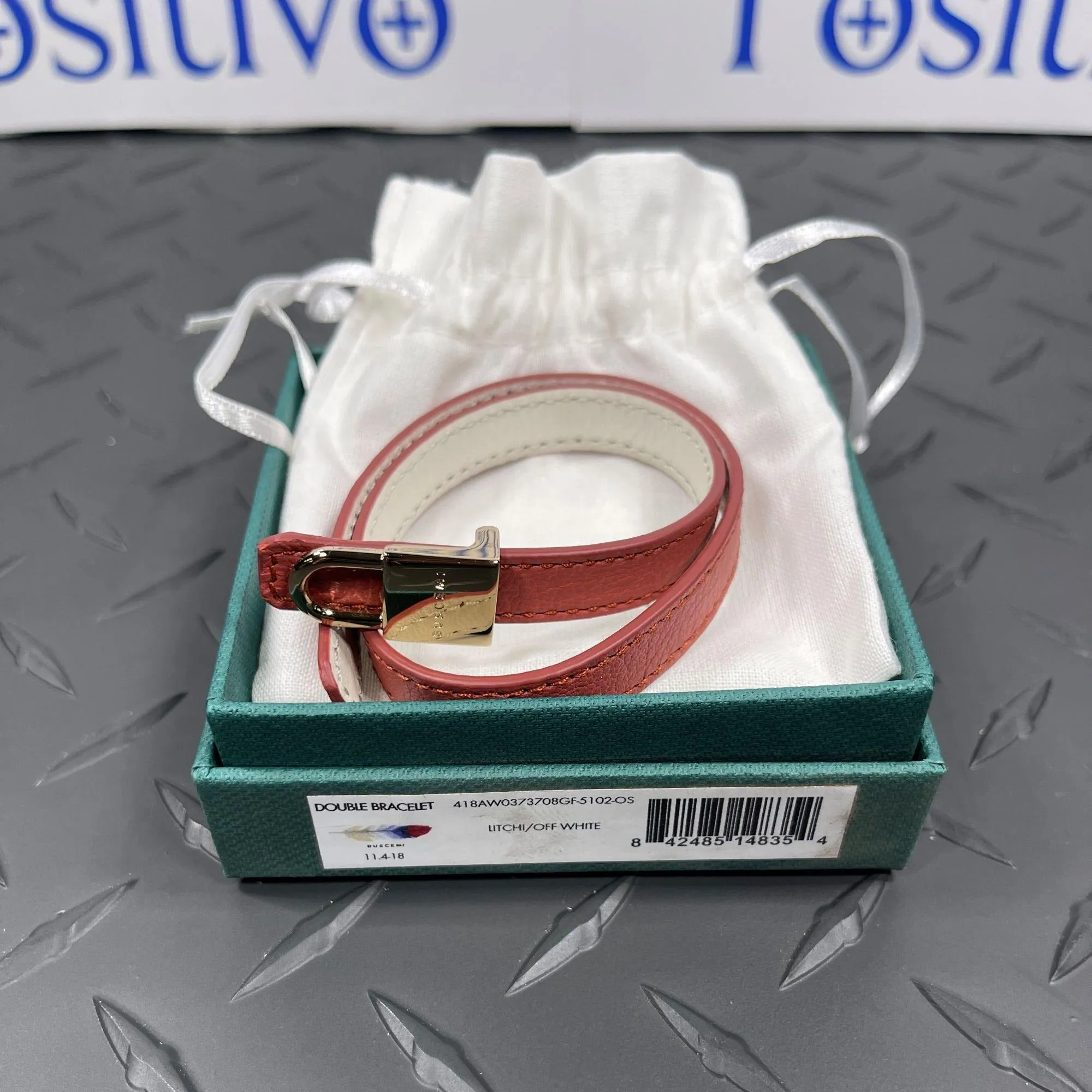 Buscemi Double Bracelet Litchi/Off White Leather