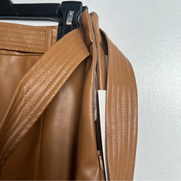 Calvin Klein Faux Leather Belted Skirt New Brown/Tan Size 6 Petite.
