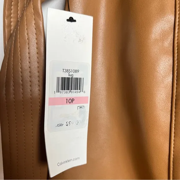 Calvin Klein Faux Leather Belted Skirt New Brown/Tan Size 6 Petite.