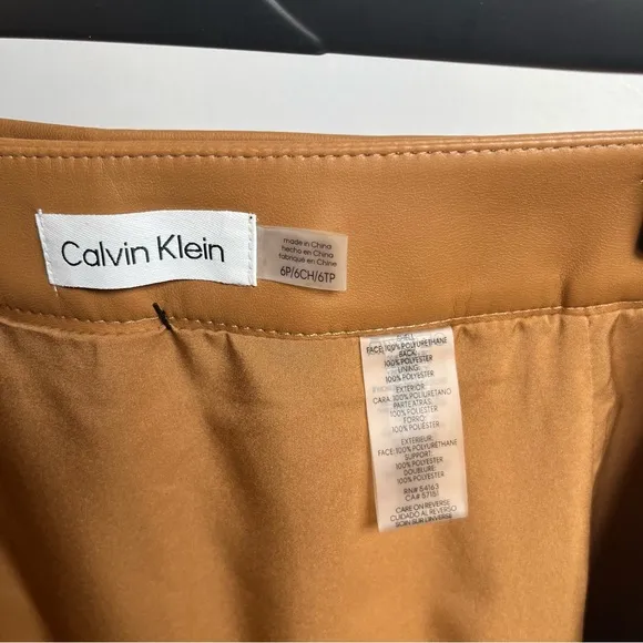 Calvin Klein Faux Leather Belted Skirt New Brown/Tan Size 6 Petite.