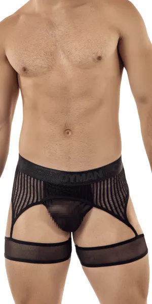 Candyman 99403 Stripes Gaterbelt Thongs Black