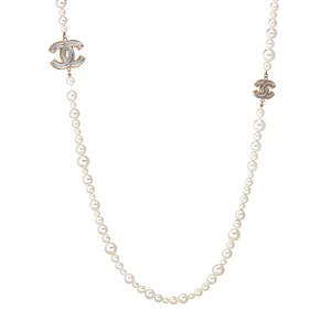 Chanel Faux White Pearl Graduated Necklace Long 48" Circa 2012 Belt