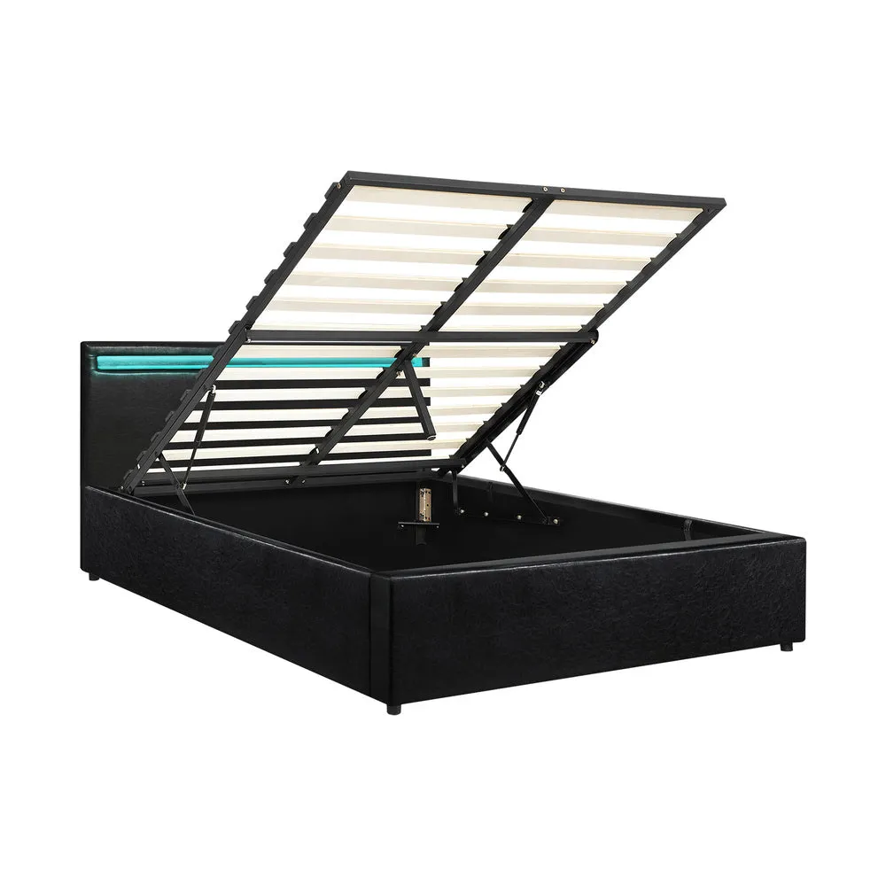 CORE Bed Frame RGB LED Gas Lift Storage Base Black