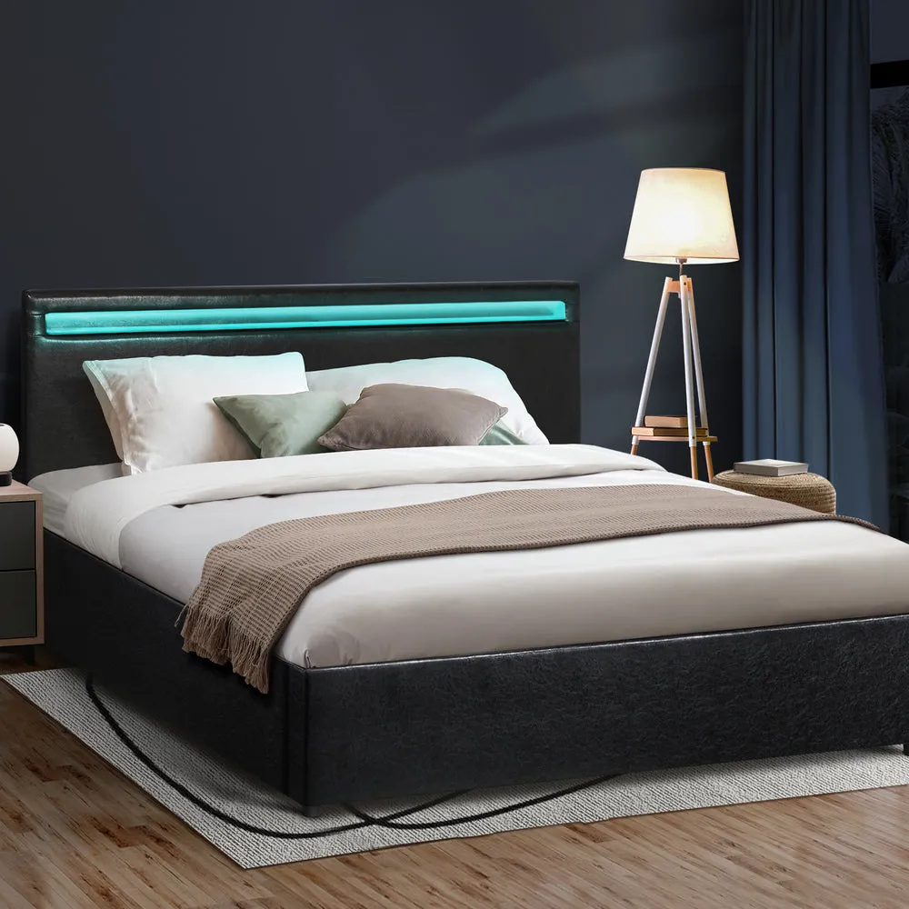 CORE Bed Frame RGB LED Gas Lift Storage Base Black