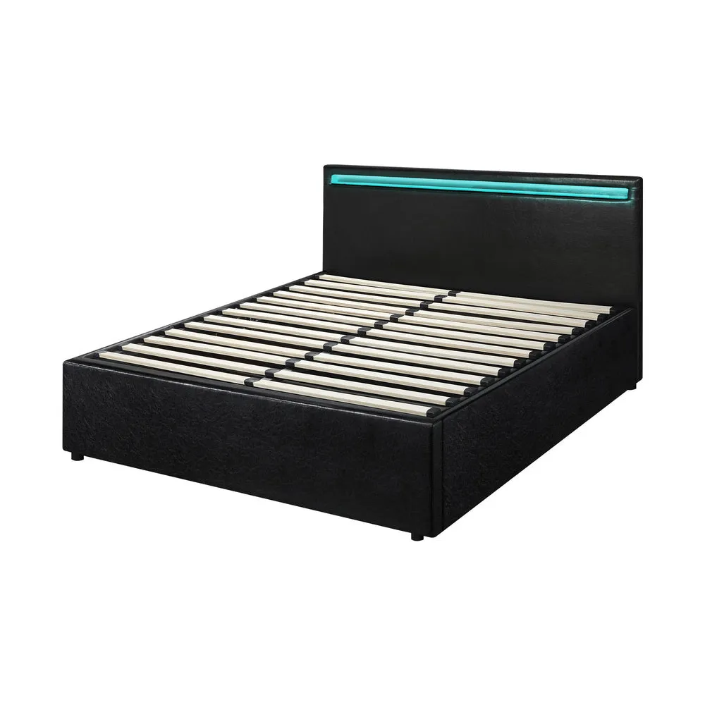 CORE Bed Frame RGB LED Gas Lift Storage Base Black