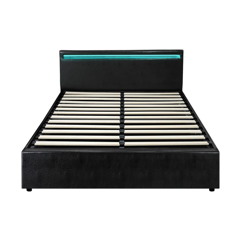 CORE Bed Frame RGB LED Gas Lift Storage Base Black