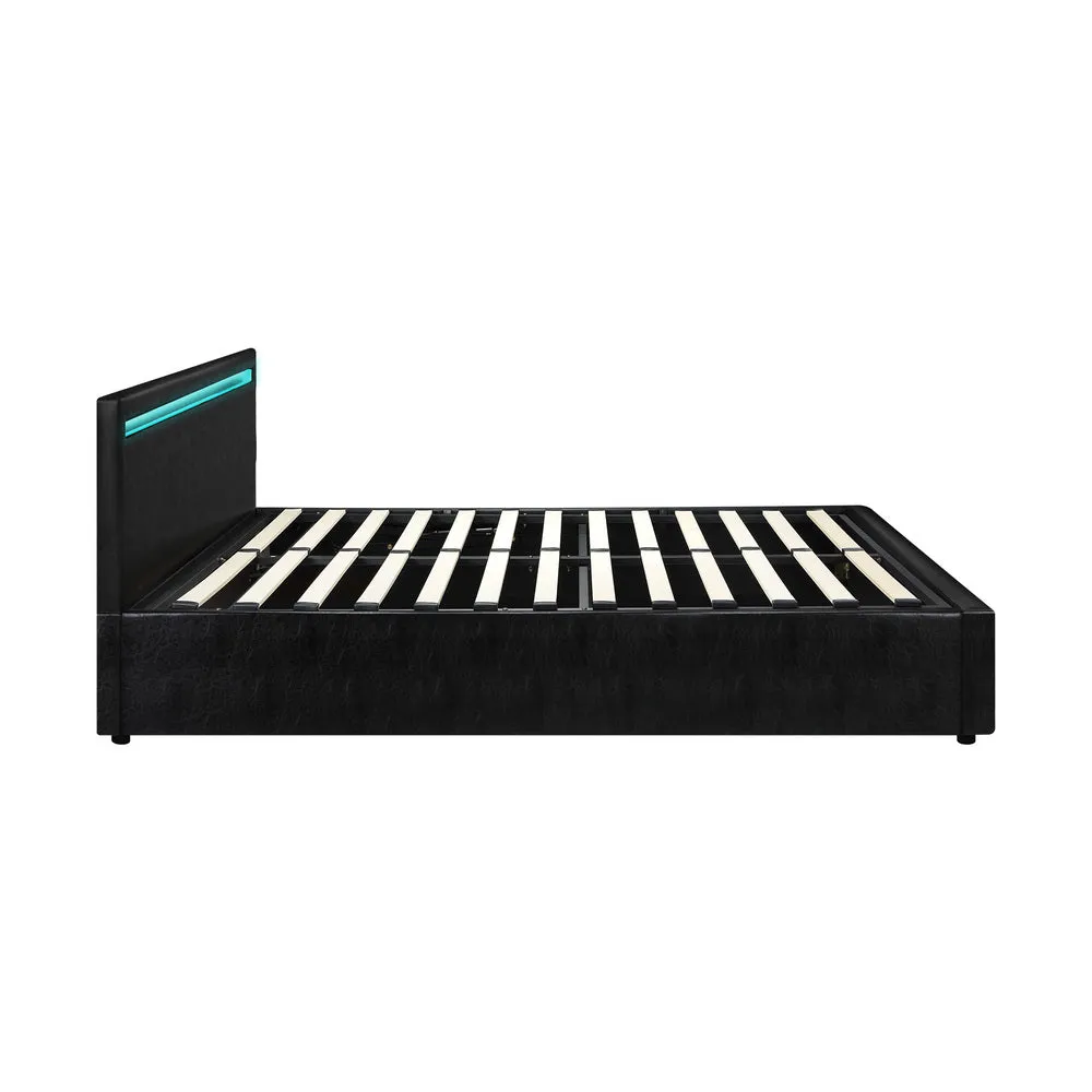 CORE Bed Frame RGB LED Gas Lift Storage Base Black