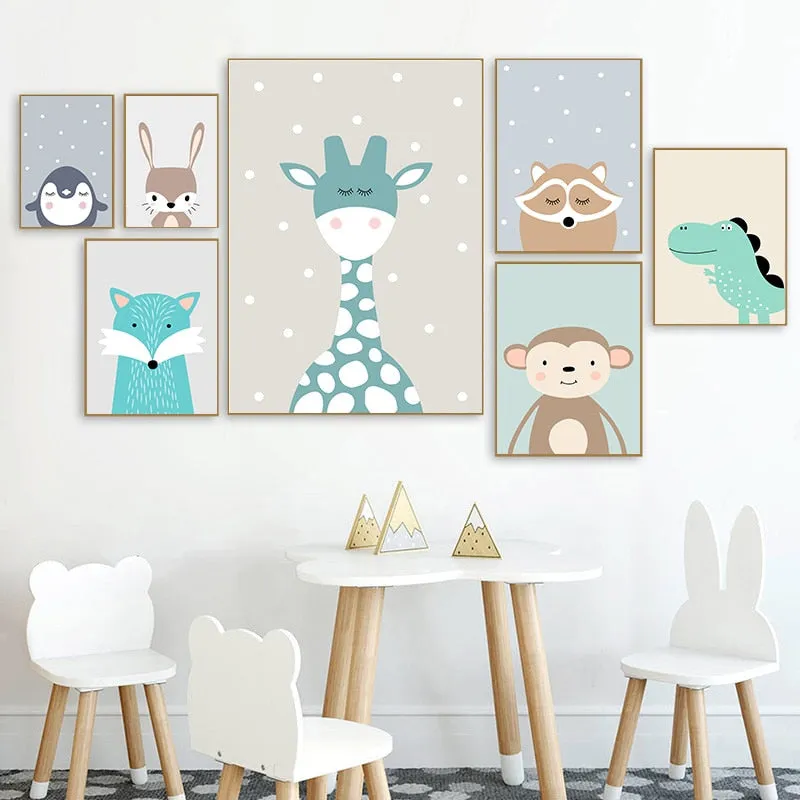 Cute Cartoon Baby Animal Penguin Monkey Nursery