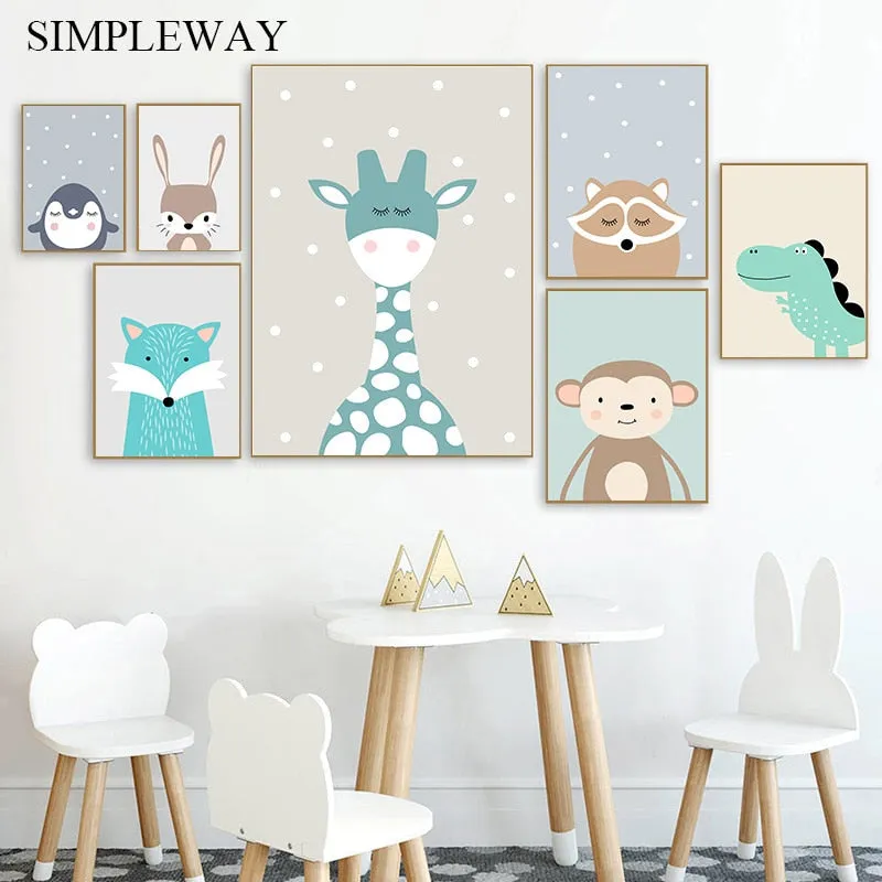Cute Cartoon Baby Animal Penguin Monkey Nursery