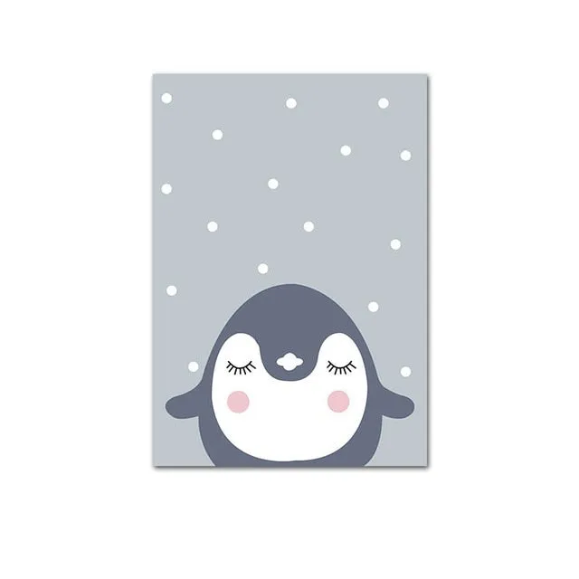 Cute Cartoon Baby Animal Penguin Monkey Nursery