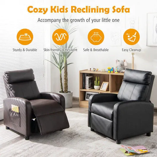 Ergonomic PU Leather Kids Recliner Lounge Sofa for 3-12 Age Group-Black - Color: