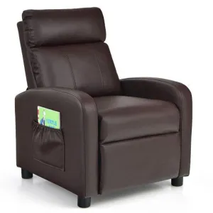 Ergonomic PU Leather Kids Recliner Lounge Sofa for 3-12 Age Group-Brown - Color: