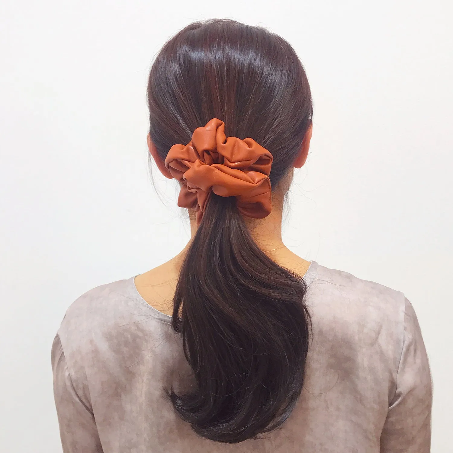 Faux Leather Camel Scrunchie