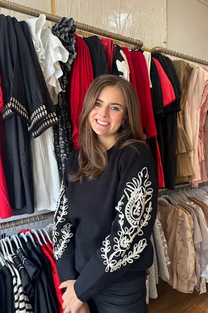 FINAL SALE: Embroidered Sweater in Black