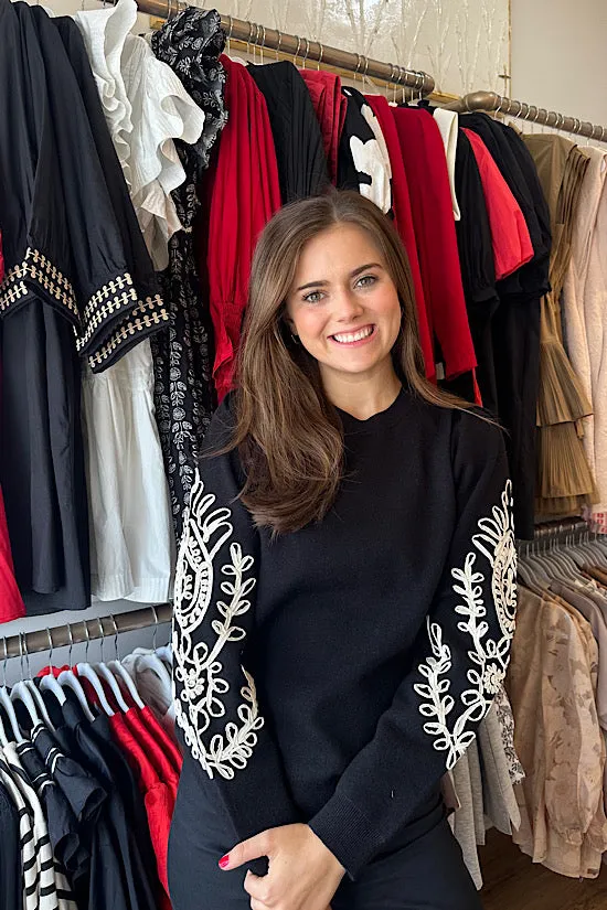 FINAL SALE: Embroidered Sweater in Black