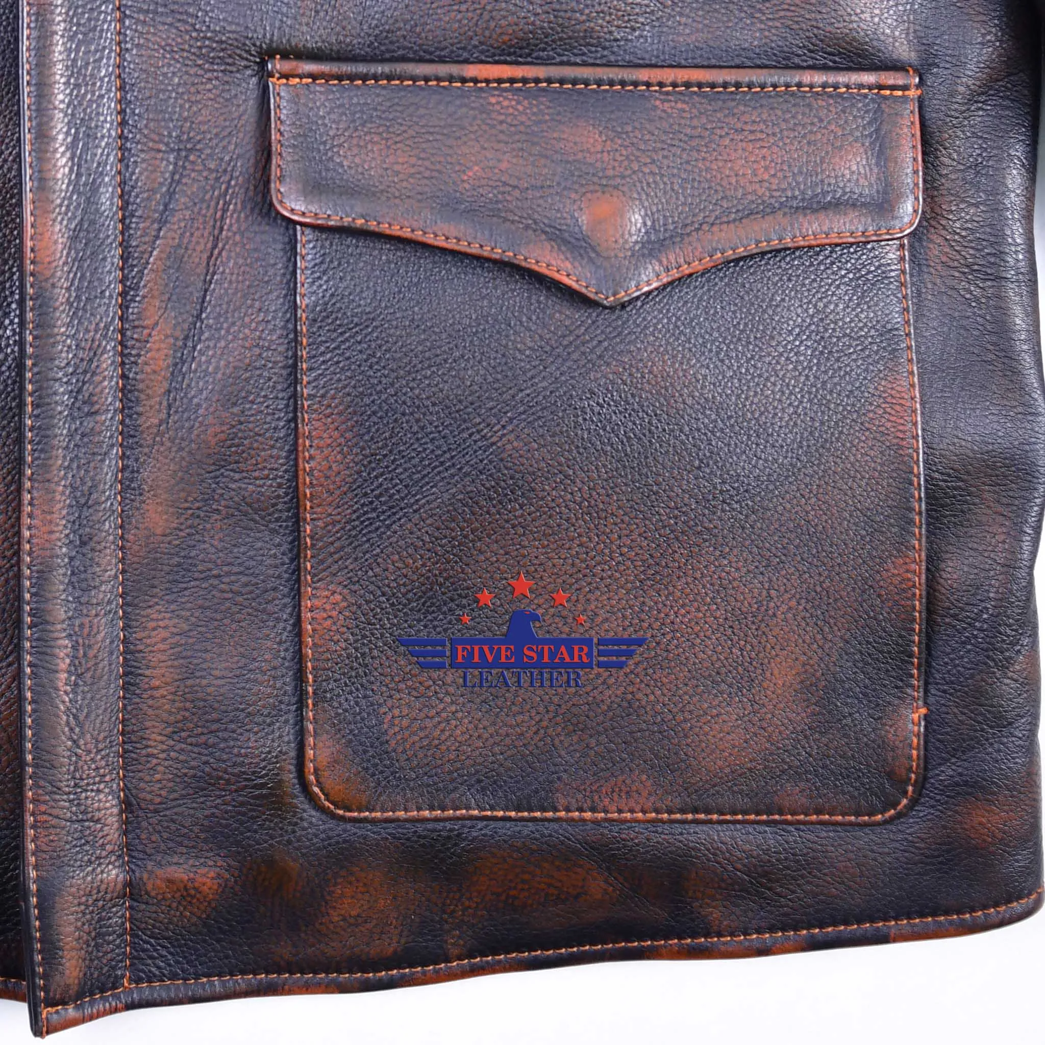FiveStar Leather Crusader Jacket Steerhide Distressed Leather Brown