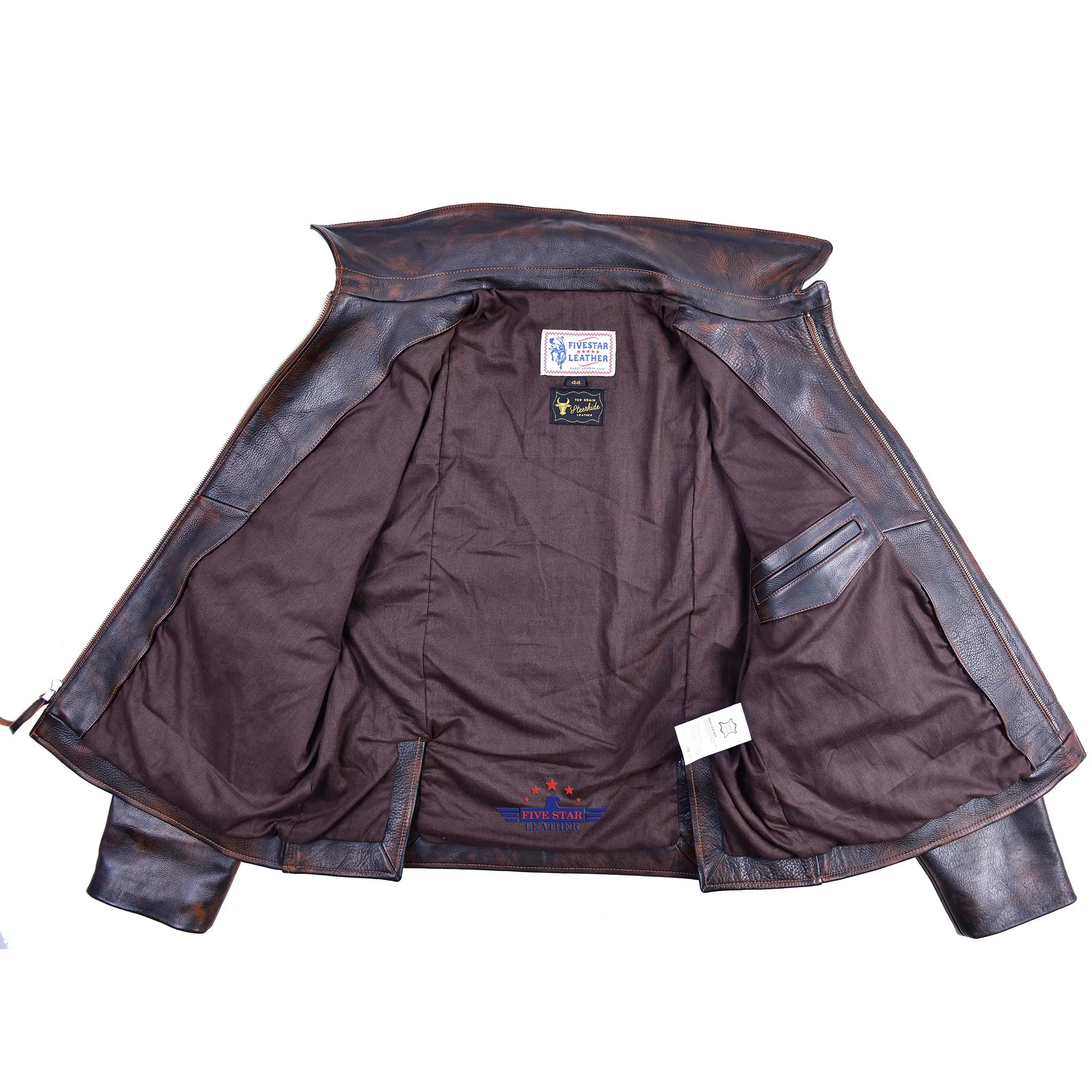 FiveStar Leather Crusader Jacket Steerhide Distressed Leather Brown