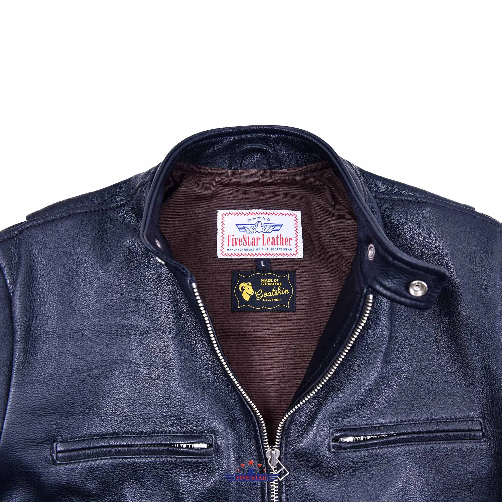FiveStar Leather Men's Vintage Cafe Racer Black Goatskin Road Master Jacket
