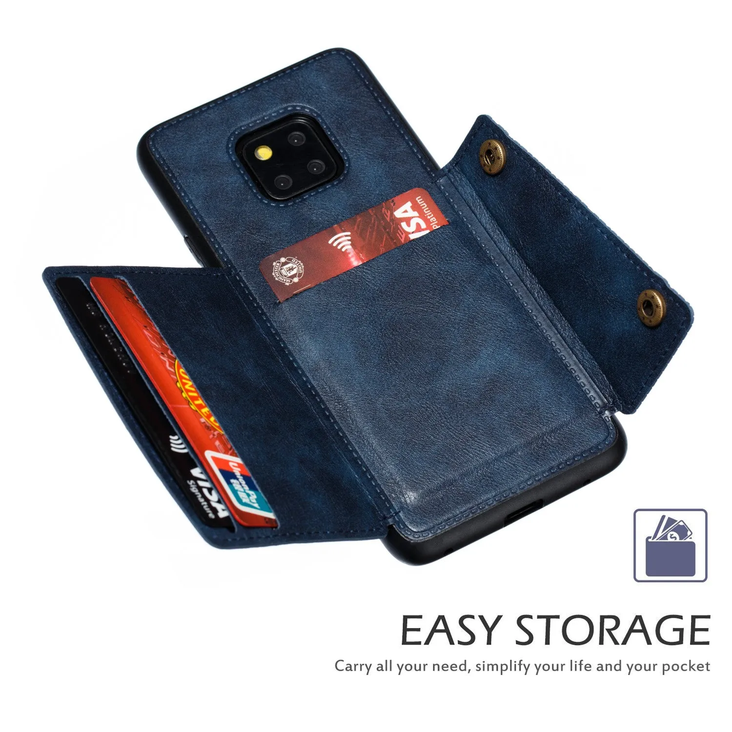 For HUAWEI MATE 20 PRO Double Buckle Non-slip Shockproof Cell Phone Case with Card Slot Bracket blue
