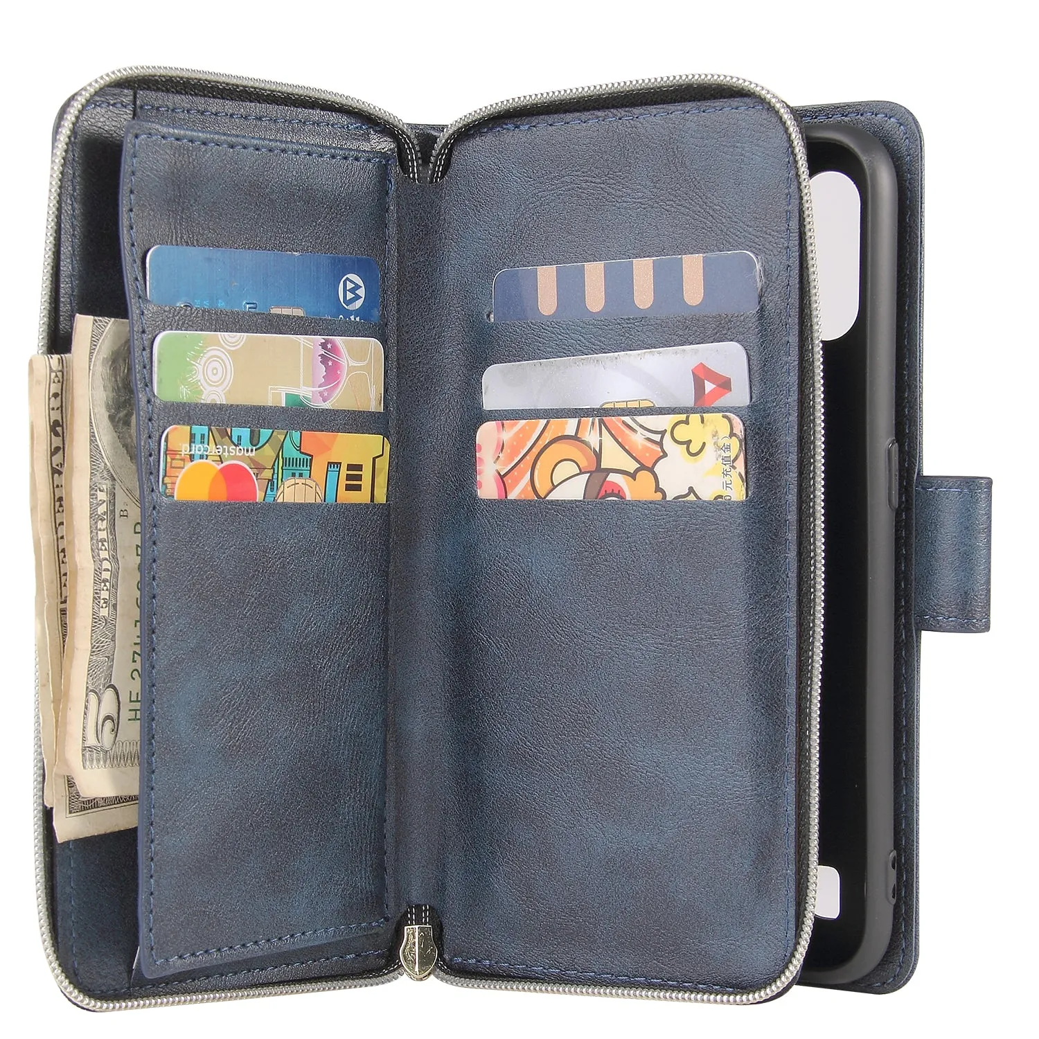 For Samsung A01/A21/A31/A41/A51 Pu Leather  Mobile Phone Cover Zipper Card Bag   Wrist Strap Red wine