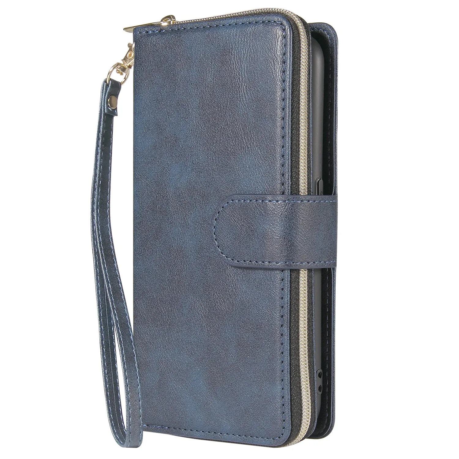 For Samsung A01/A21/A31/A41/A51 Pu Leather  Mobile Phone Cover Zipper Card Bag   Wrist Strap Red wine