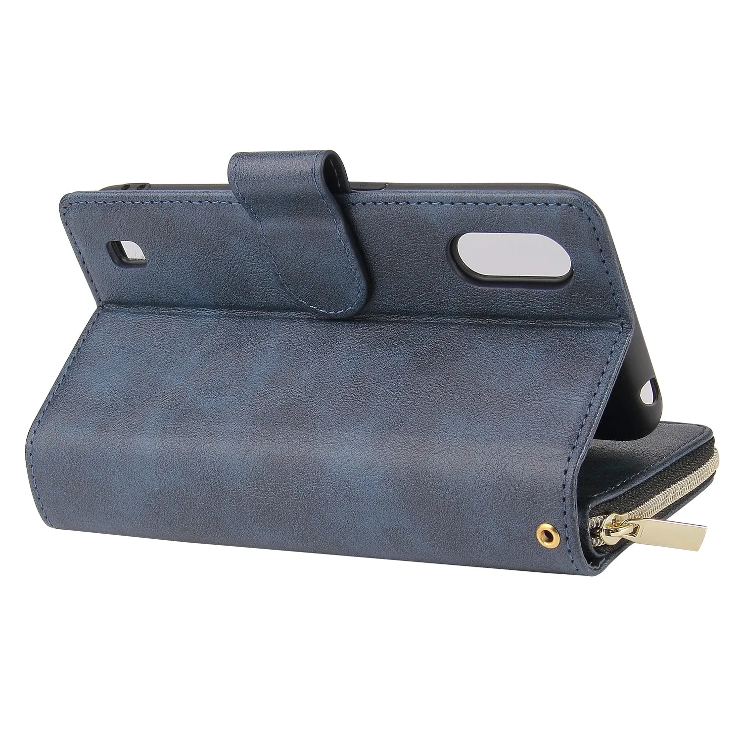 For Samsung A01/A21/A31/A41/A51 Pu Leather  Mobile Phone Cover Zipper Card Bag   Wrist Strap Red wine