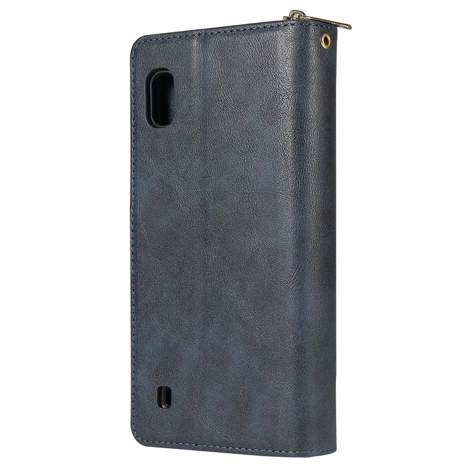 For Samsung A10/A20/A30/A50/A30S/A50S Pu Leather  Mobile Phone Cover Zipper Card Bag   Wrist Strap blue