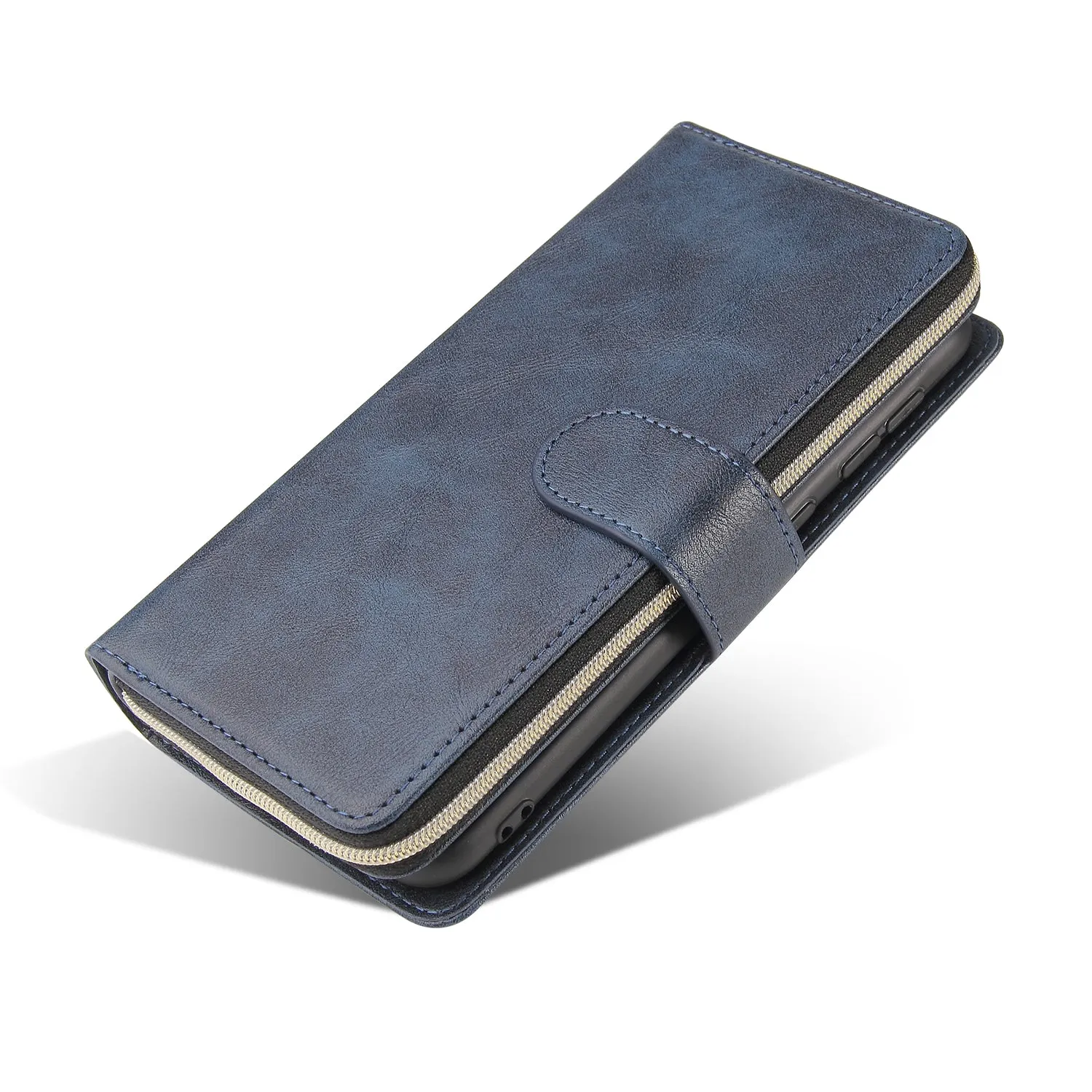 For Samsung A10/A20/A30/A50/A30S/A50S Pu Leather  Mobile Phone Cover Zipper Card Bag   Wrist Strap blue