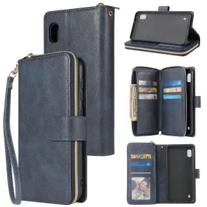 For Samsung A10/A20/A30/A50/A30S/A50S Pu Leather  Mobile Phone Cover Zipper Card Bag   Wrist Strap blue