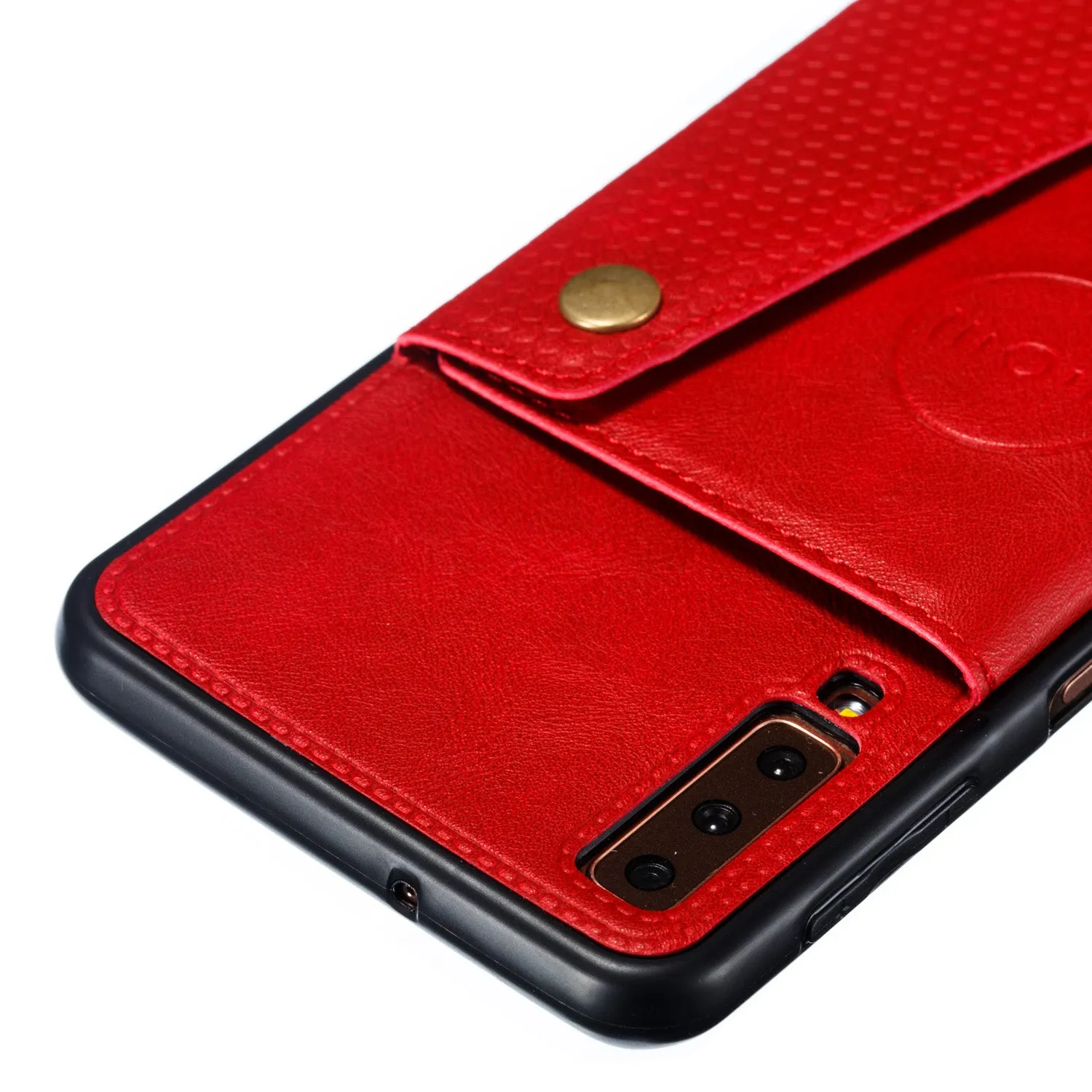 For Samsung A750/A7 2018 Double Buckle Non-slip Shockproof Cell Phone Case with Card Slot Bracket blue